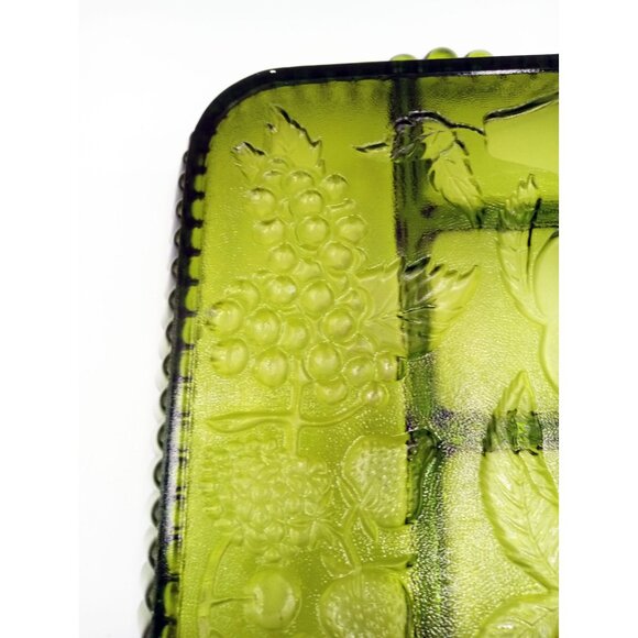 Vintage Indiana Glass Avocado Green Fruit Divided Relish Tray 70s Retro MCM 13" - Picture 13 of 15